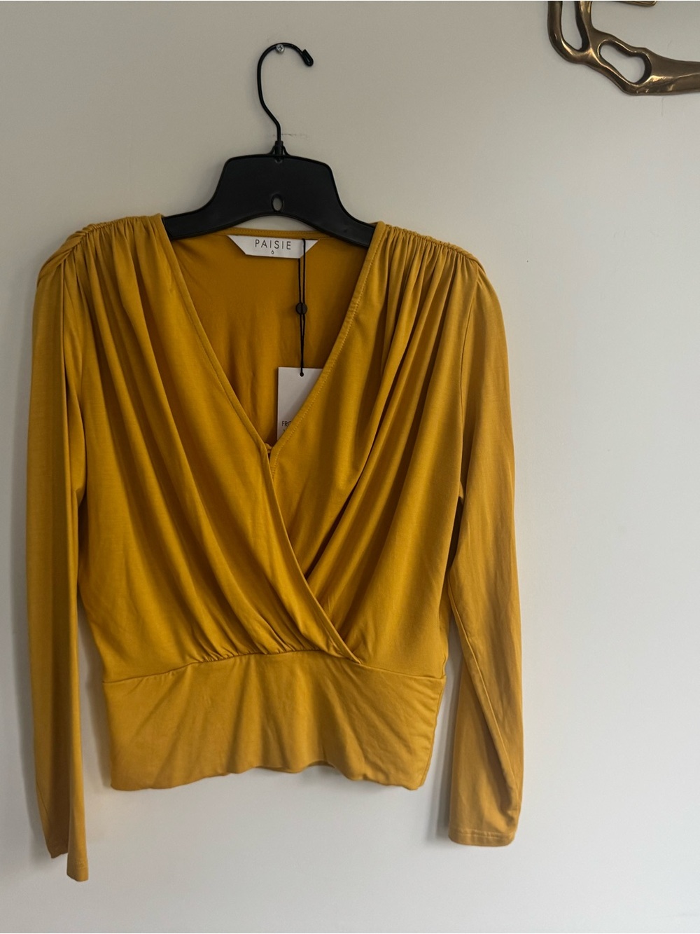 mustard wrap-front long sleeve top